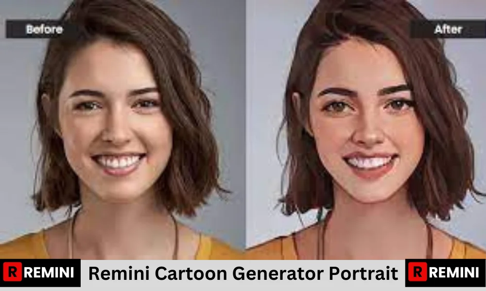 Remini Cartoon Portrait Banner Before and After